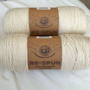 NWT Lion Brand Re-Spun 100% Recycled Polyester Yarn(Lot of 2 Skeins)